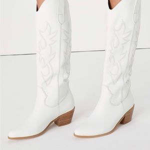 Urson White Pointed-Toe Knee High Boots cowgirl boots
